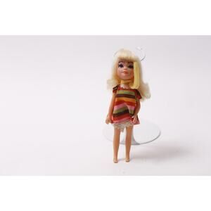 1967 Uneeda Tiny Teen Blonde Doll in Striped Mini Dress, Vintage ~ 260202-WH 944